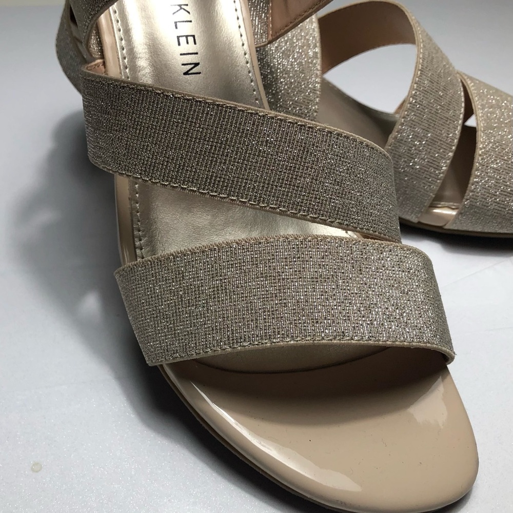 Anne Klein Blessing iFlex Wedge Strappy Sandals Shoes Sparkly Gold Party Heels - Picture 3 of 8